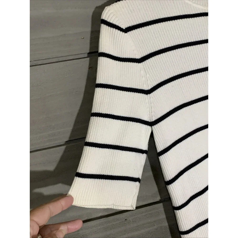 Lauren Ralph Lauren Black Ivory Stripe Short Sleeve Turtleneck Womens S Nautical - Picture 4 of 6